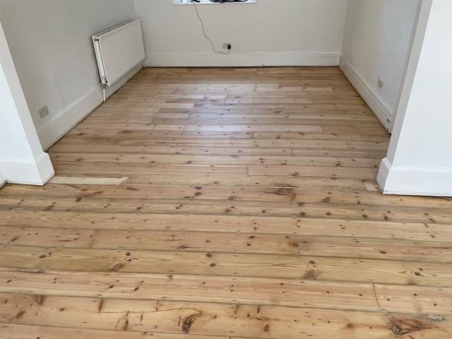 Oak floor sanding and gap filling with lacquer finish, Enfield