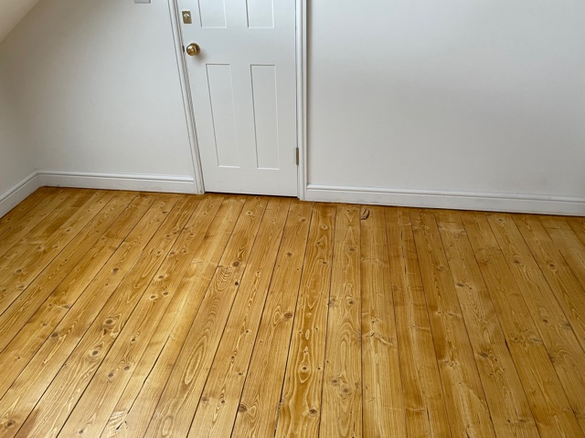 Hardwood floor restoration and refinish with satin lacquer, Barnet
